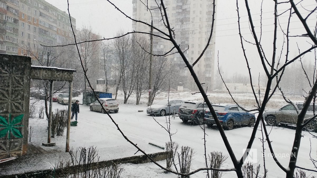 Сильный снегопад накрыл весенний Нижний Новгород - фото 1